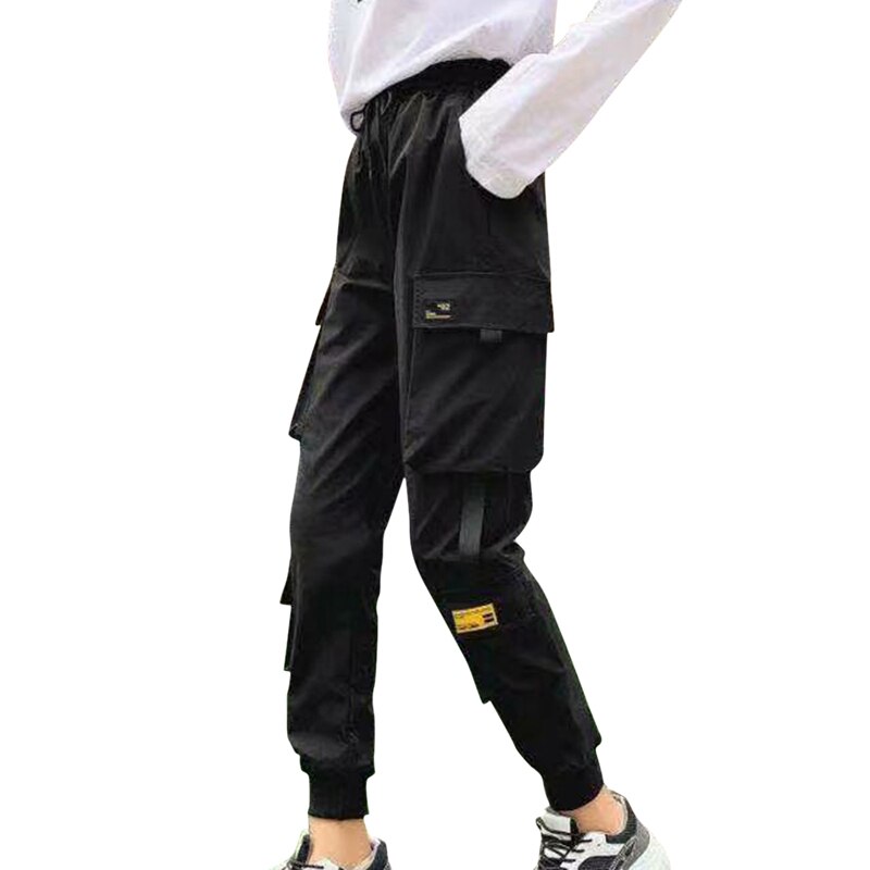 Black Cargo Pants Big Pockets Women High Waist Loose Streetwear Pants Baggy Trouser HipHop Joggers Pants: XXL