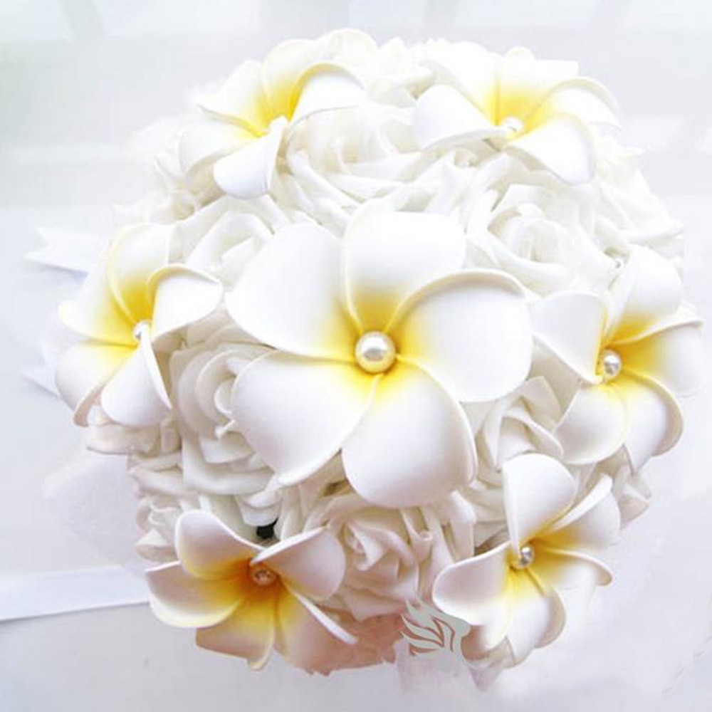 White pink Rose flower /yellow frangipani fresh wind romantic bride holding flowers bridesmaids flowers