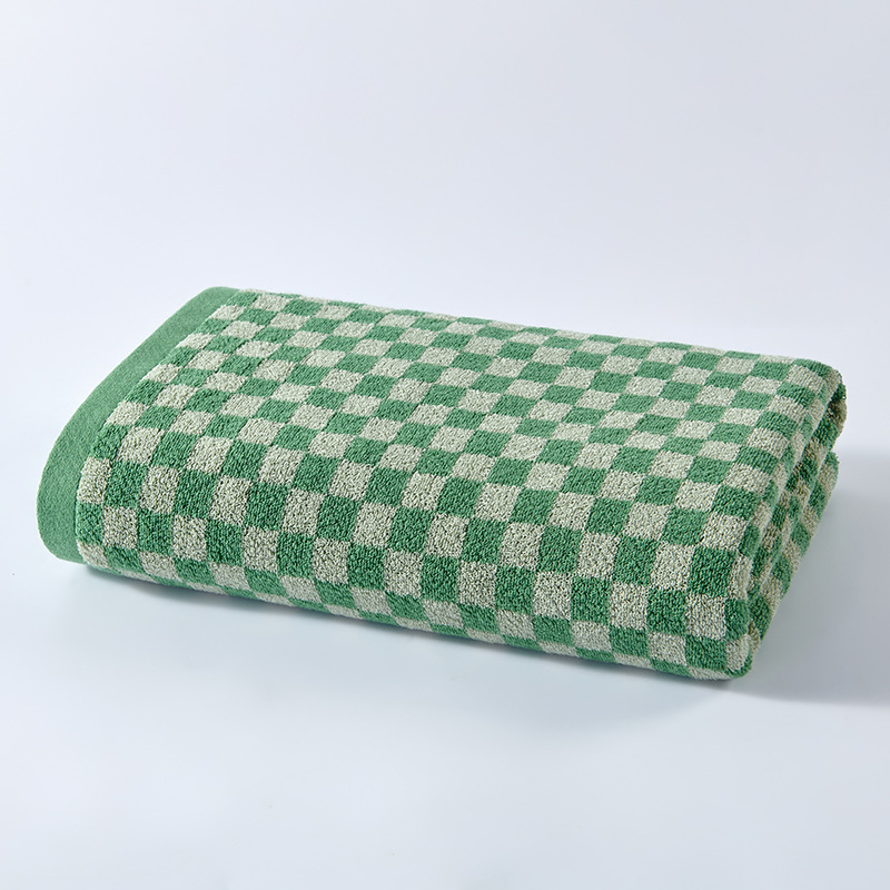2 Stuks Dambord Handdoek Set Volwassen Katoen Verdikte Badhanddoek Badkamer Grote Handdoek Absorberend Zacht 2 Stuks Gezicht Handdoek 34X74 70X140: XS / green