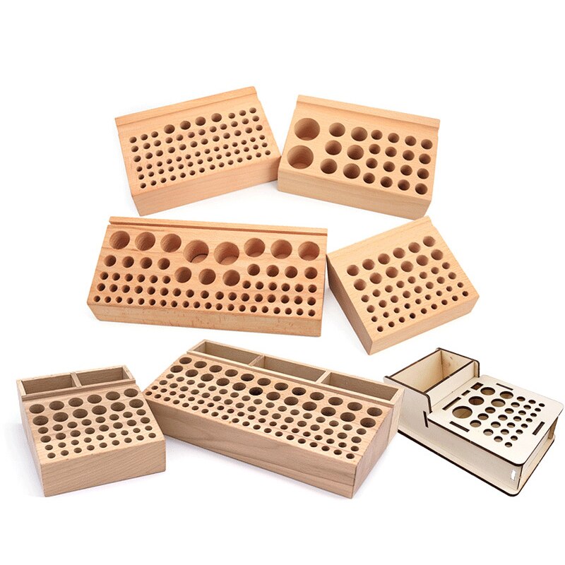24/46/68/76/98 Holes Wooden Leathercraft Rack Stand DIY Carving Punching Tools Holder Organizer Storing Leather Tool Storage Box