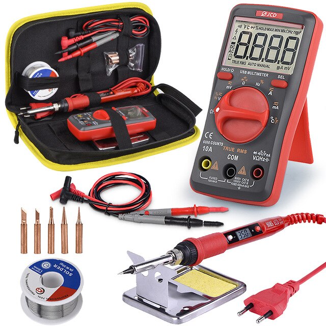 Jcd lödkolv med usb-laddning digital multimetersats justerbar temperatur autoavstånd ac/dc tester multimetro  um16: 80w 110v / 5 / Eu