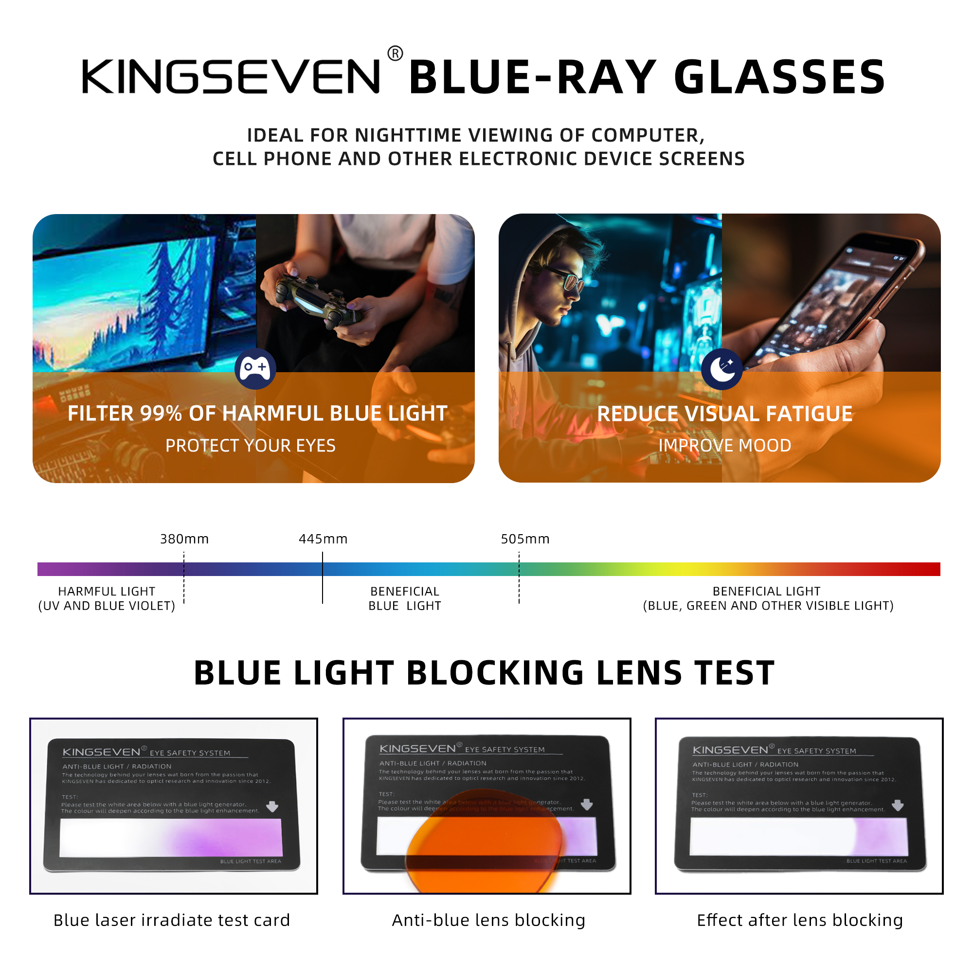 KINGSEVEN-Lunettes anti-rayons bleus pour hommes et femmes, verres transparents, lunettes décoratives bloquant la lumière bleue pour ordinateur, , 99%