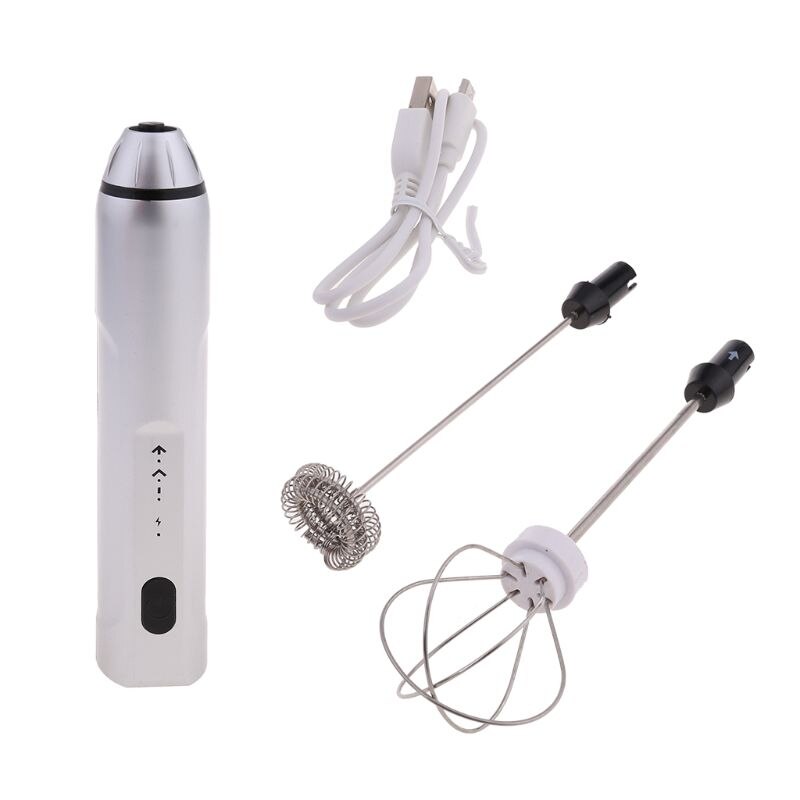 USB Rechargeable Milk Frother Mixer 2 Whisk Handheld 3-Speed Milk Foamer