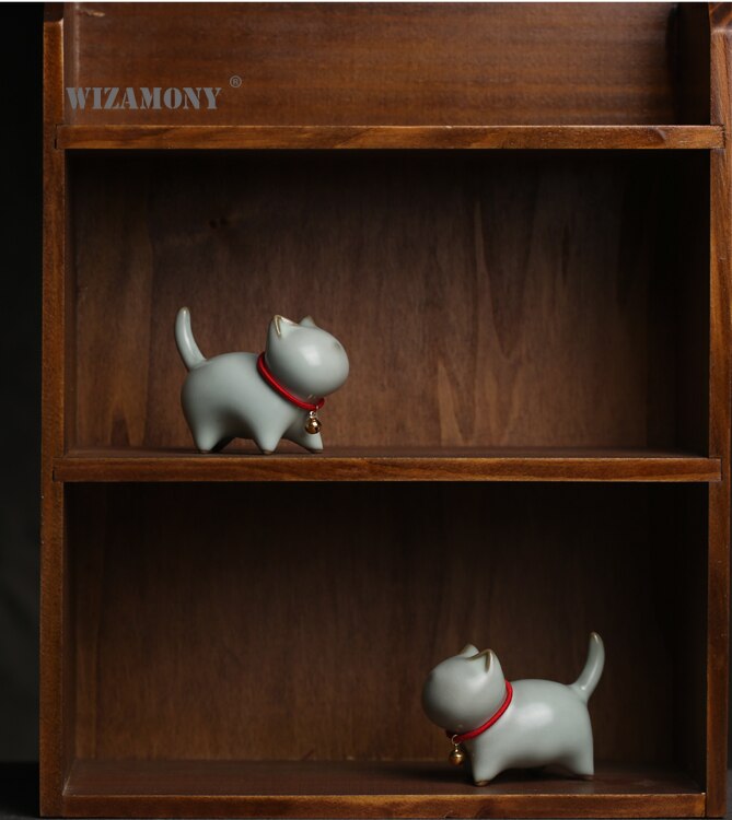 Chinese ru kiln kitten cute tea pet figures small decoration ceramic ornaments tea ceremony zen pen holder holder cat
