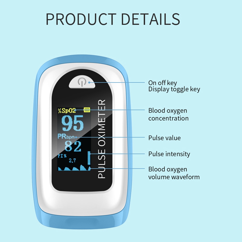Pulse Oximeter Monitor Finger Pulse Oxymeter Digital Oxygen Meter Clip Type Sensor Oled Display Pulse Oximeters: Silver