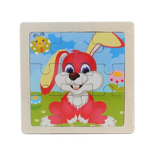 Kids Toy Wood Puzzle Small Size 11*11cm Wooden 3D Puzzle Jigsaw for Children Baby Cartoon Animal/Traffic Puzzles Educational Toy: rabbit