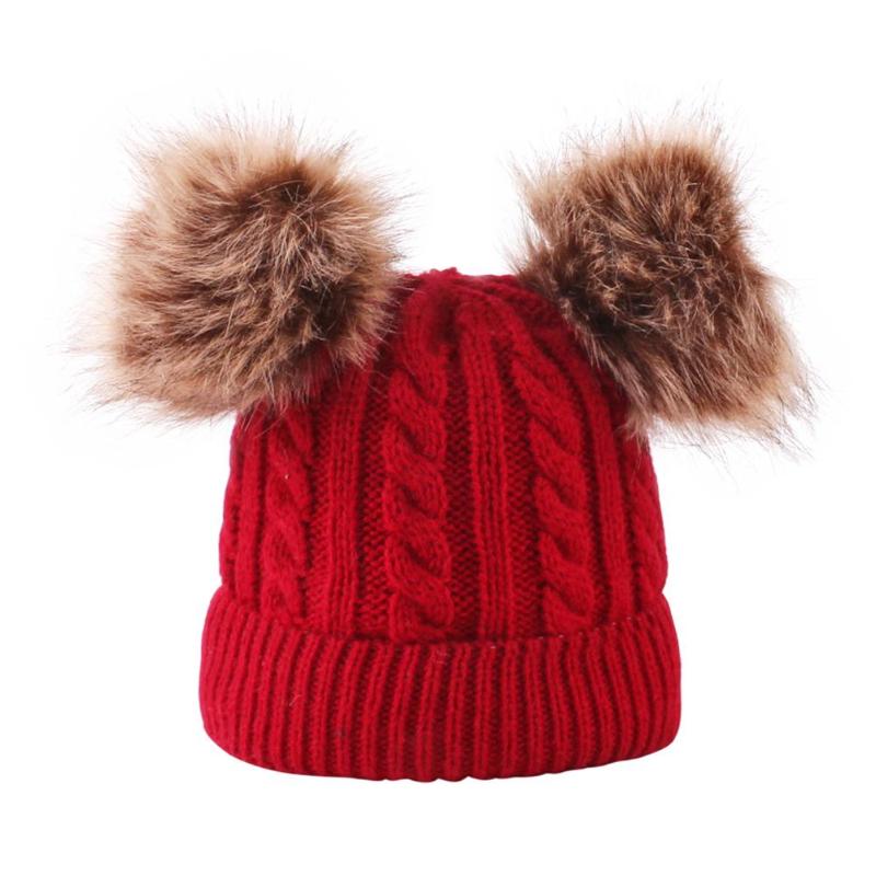 URDIAMOND Winter Hat For Girls Baby Boys Pom Poms Hat Kids Knitted Beanies Thick Baby Hat Infant Toddler Warm Cap: Red