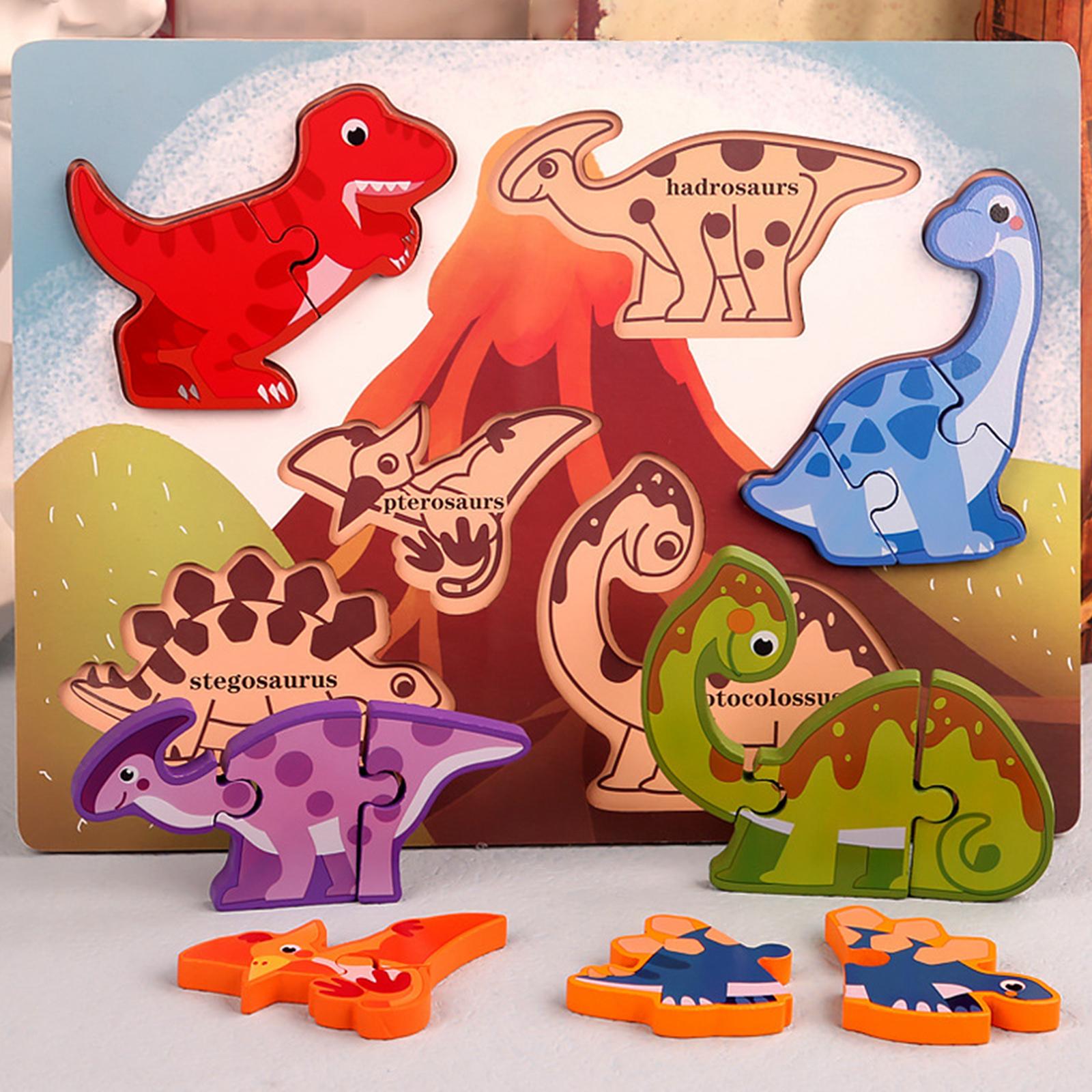 Wooden Puzzle Early Learning Cognitive Shape Matching for Toddler Children: Volcano Dinosaur