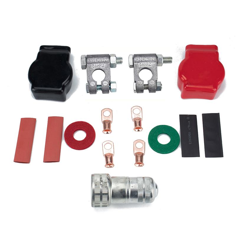Lead Car Battery Terminal Set Clamp Clip Positive Negative Connector Heat Shrink Tubes Wire Terminals With Cleaning Brush