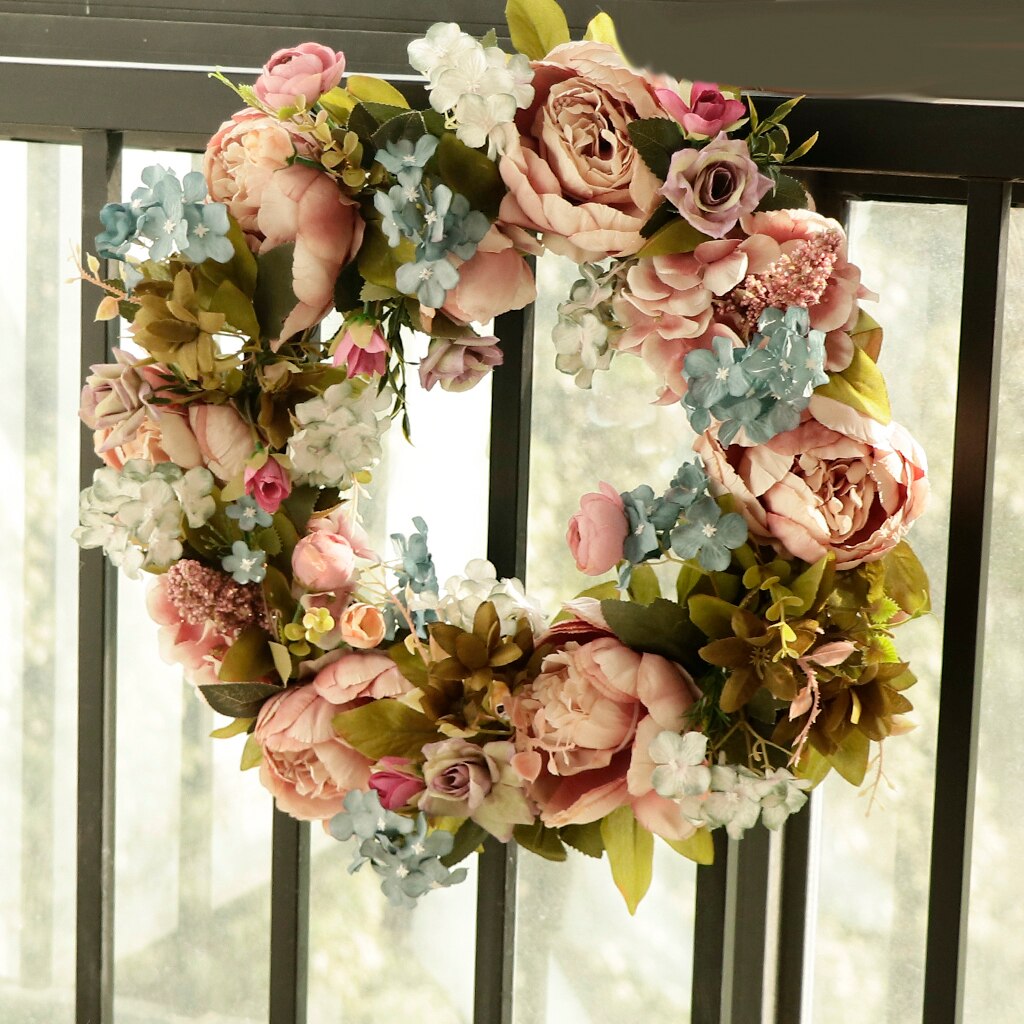 Guirnalda de peonías para decoración del hogar, adorno de flores artificiales para colgar en la pared, decoración navideña para puerta y primavera