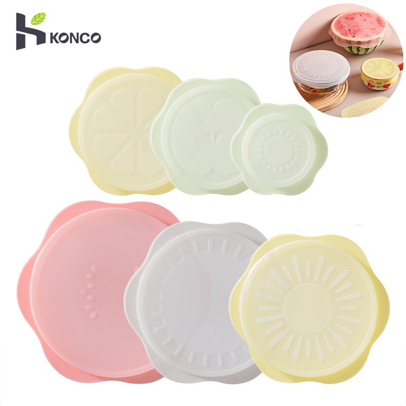 Silicone Stretch Lids, 6 Pcs of Silicone Food Covers, Reusable Bowl Lids Food Cover Wrap for Platters, Dishes, Jars and Freezer