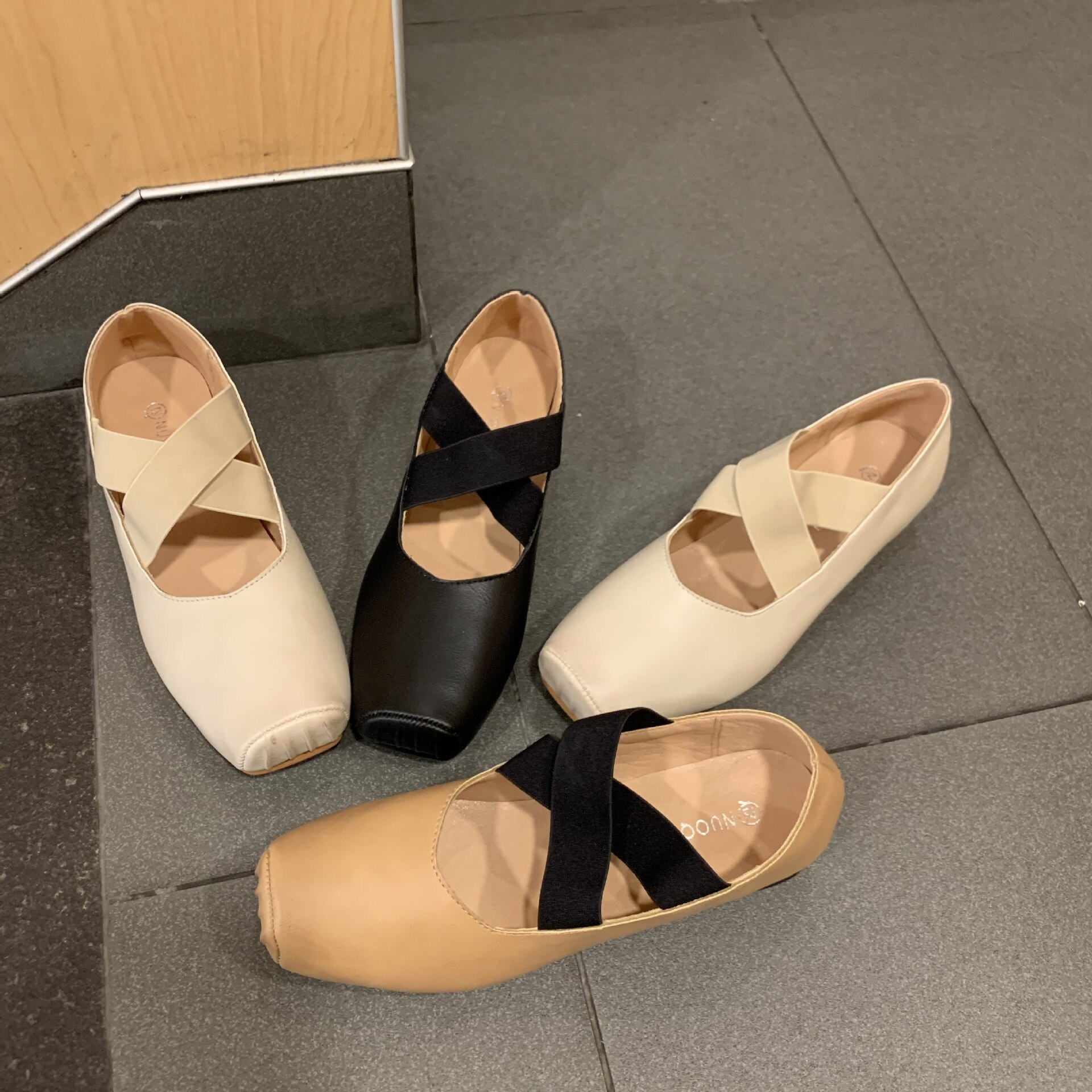 Vintage elastisk korsbånd ballerina ballettsko kvinner pu lær firkantet tå loafers tykke grunne leiligheter høstmokasiner