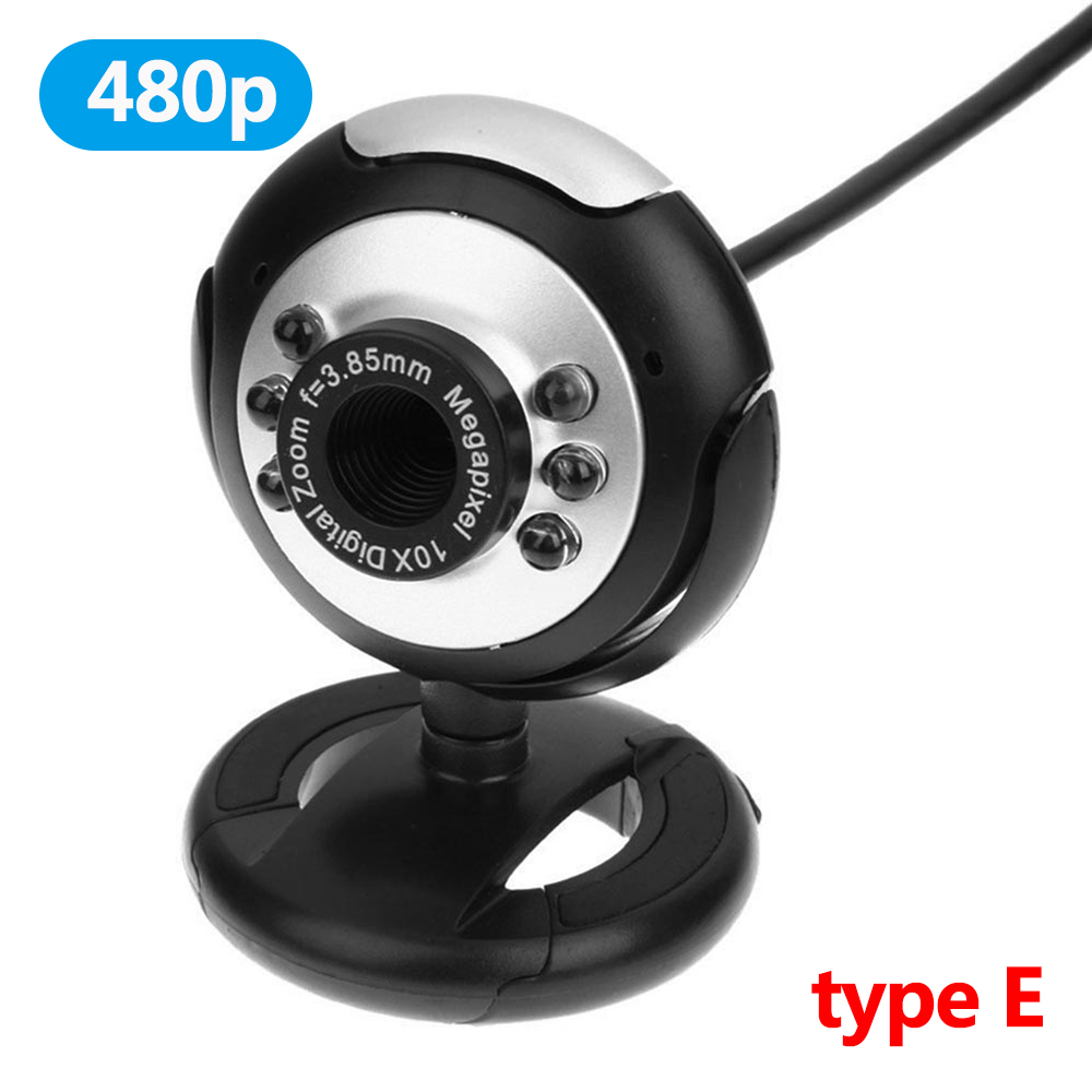 ALLOET Webcam with Microphone 640x480 HD Web USB Camera School Office Working Decoration for Windows 10 8 7 Desktop Laptop: E