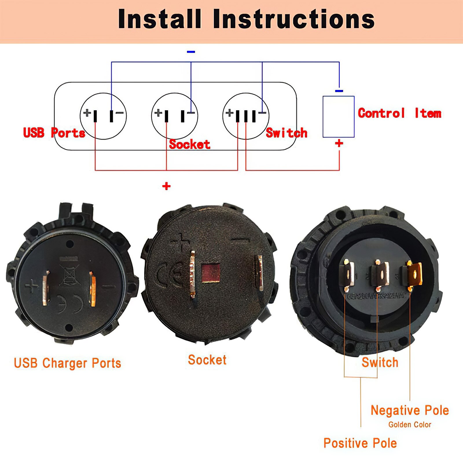 Panel Power Socket Led Display Charger Socket Waterproof Car Dual Usb QC3.0 Fast Charger Socket Cigarette Lighter Socket