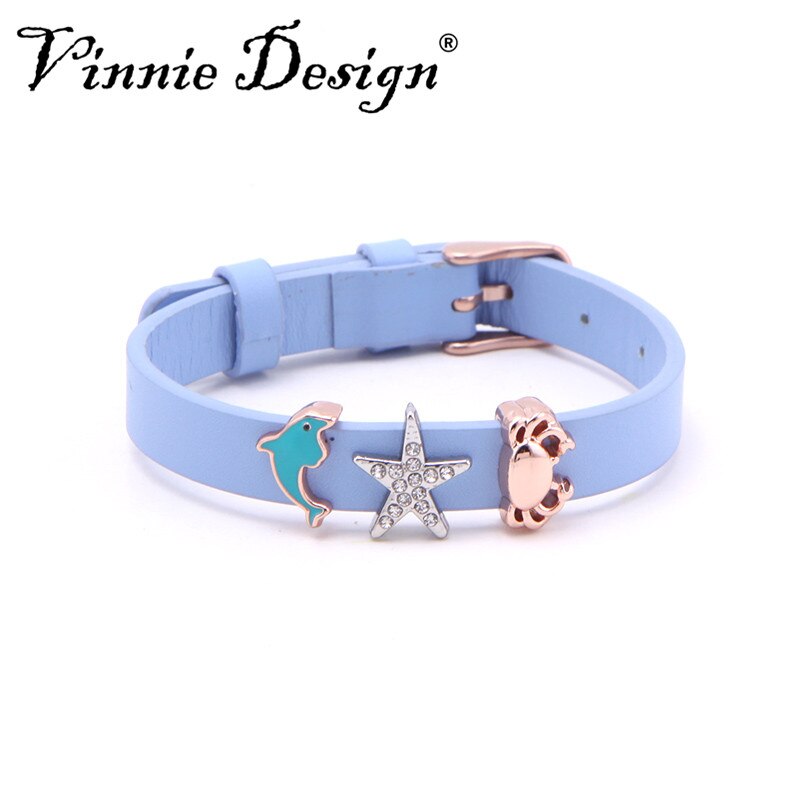 Vinnie design cor sólida pulseiras de couro wrap pulseiras com diy slide encantos jóias femininas: set 1