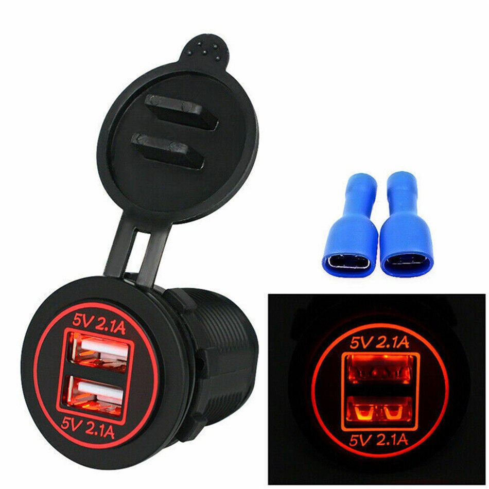 12v-24v led dubbele usb-aansluiting, autolader, dubbele usb-lader, afdekking voor motorfiets, auto, vrachtwagen, atv, bootadapter: Wit