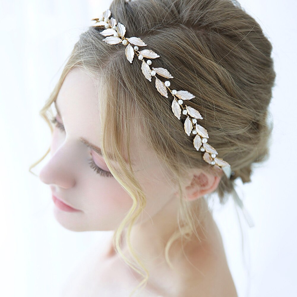 Adorno capilar nupcial de boda minimalista Vintage hojas enredadera para el cabello tocados de perlas decorativas para niñas o mujeres agraciadas