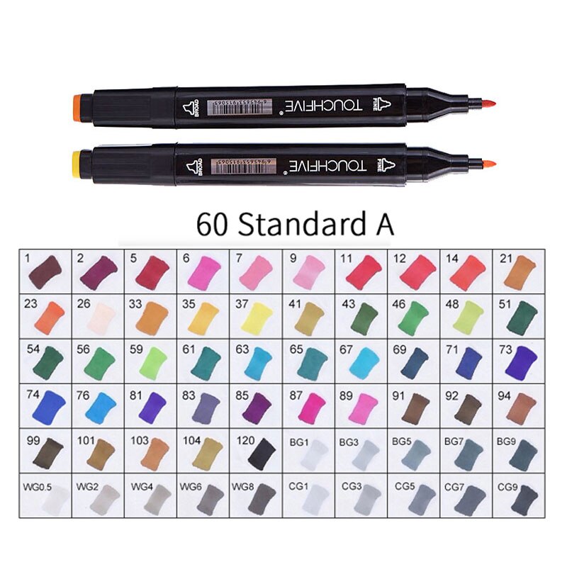 TOUCHFIVE 60 Colors Pen Marker Set Dual Head Sketch Markers Cheap Alcohol Marker Pen For Draw Manga Animation Art Supplie: 60-standard-black