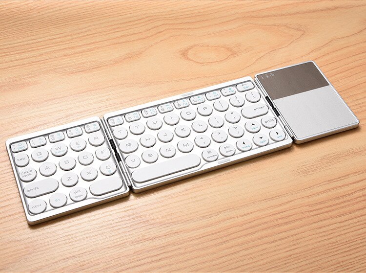 Bluetooth Keyboard Three Foldable Wireless Touch Control Keyboard Mobile Phone Tablet Mini Keyboard with Touchpad: White