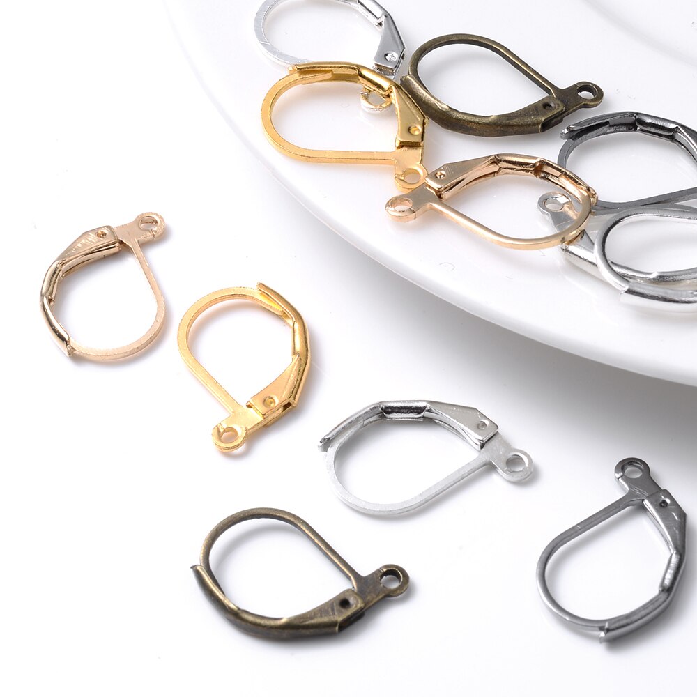 20 st/lot öronkrokar spänne guld silverpläterade örhängen sladdar för gör-det-själv-öron-smyckentillverkning tillbehör för öronöglor 15*10mm