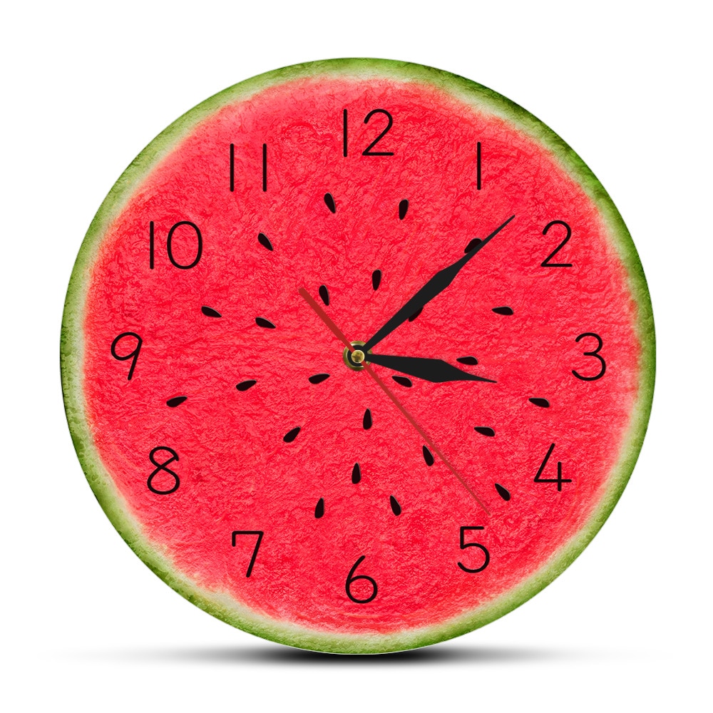Summer Time Watermelon Modern Wall Clock With Numbers Tropical Kitchen Wall Art Decor Fruit Style Silent Quartz Round Wall Clock