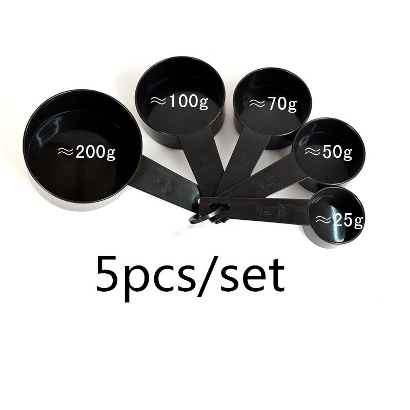 Accesorios de cocina, cucharas y tazas medidoras, 5 uds./10 Uds., pastel de azúcar, café, cuchara para hornear, utensilios de cocina: black-5pcs cup
