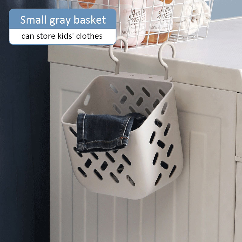 Bathroom Folding Dirty Clothes Storage Basket Laundry Basket Household Wall Hanging Large Portable Punch-Free Put Clothes Bucket: Small Gray Basket