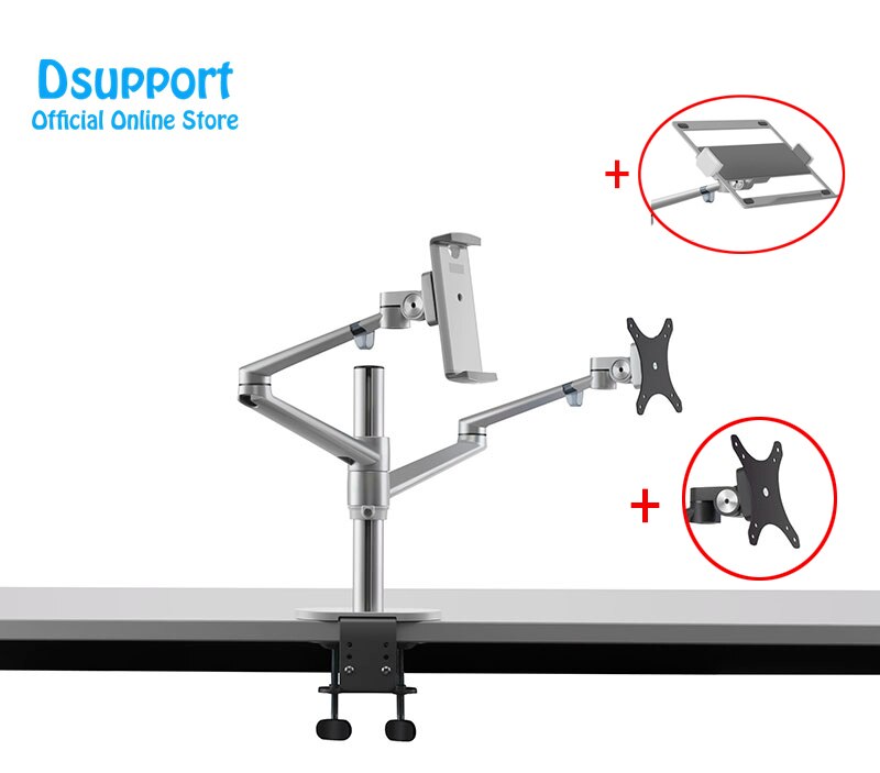 Aluminiowa wysokość regulowany ambona podwójne ramię 17-32 cal uchwyt monitora + 10-17 cal podstawka robić laptopa OL-3TD pełnoekranowy ramię montażbyć winnym: Siliver