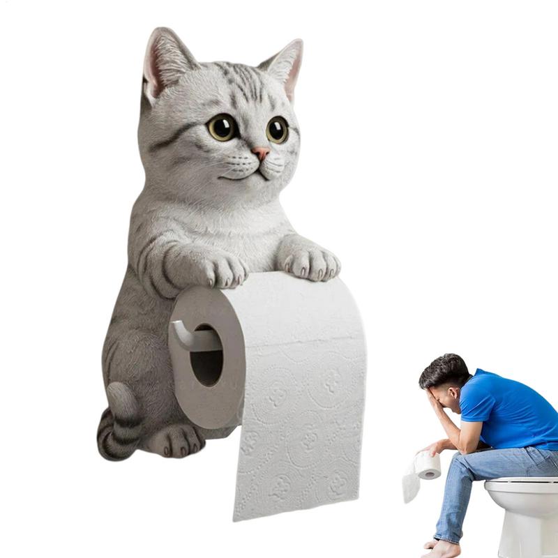Cat Toilet Paper Holder Cat Toilet Roll Holder Wall Mounted Roll Rack Cute Dispenser for Dorm Home RV Restroom Travel Kitchen
