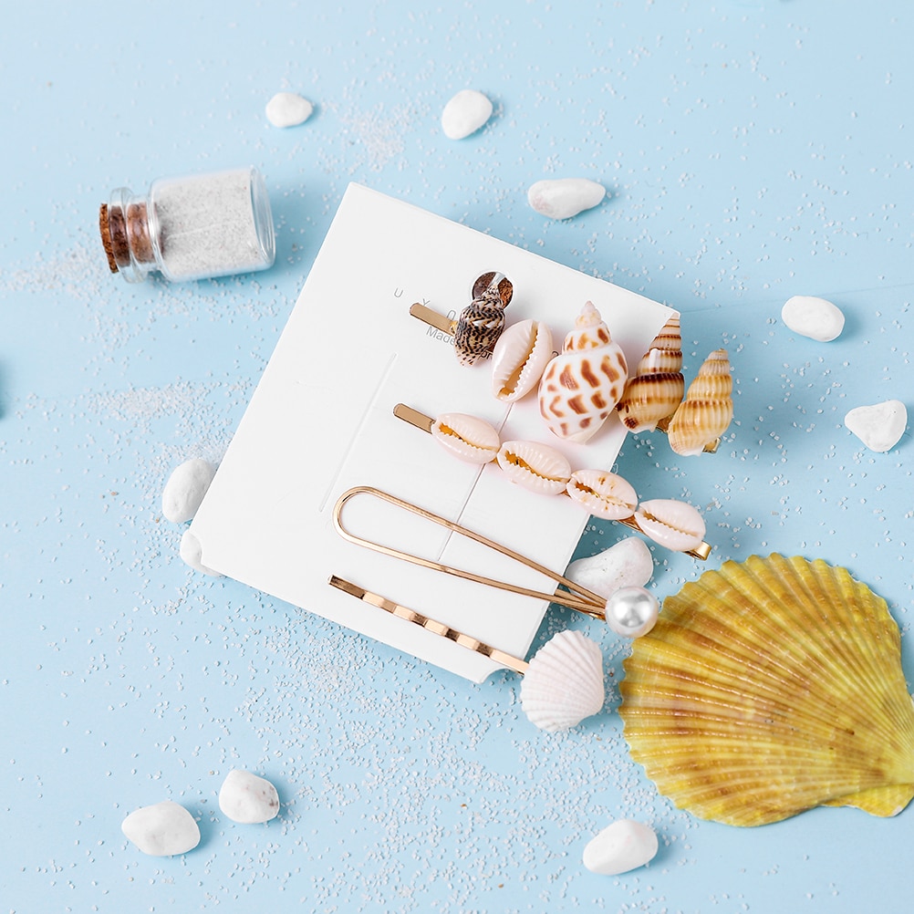 Fermagli per capelli in acrilico con stelle marino per donne e ragazze, forcine in metallo con perle e conchiglie, accessori per capelli da spiaggia