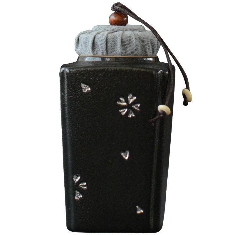 LUWU black crockery ceramic tea caddies cherry blossom chinese tea canisters storage tea or food
