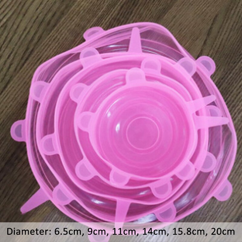 6pcs/set Pot Cover Silicone Stretch Lids Durable Reusable Food Save Cover Heat Resisting Fits All Sizes and Shapes Containers: pink 1