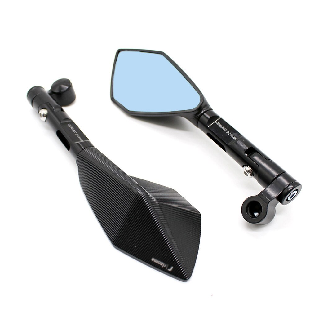 1 paar Motorfiets Accessoires Spiegels Motor CNC Aluminium Achteruitkijkspiegel Zijspiegel Wit Blauw Lens Motor Spiegels Universele: Black (blue lens)