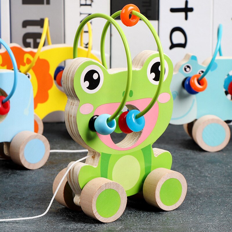 Cartoon Children Drag And Toy Animals Around The Pearl Toy Trailer Colorful Baby Visual Training Toys