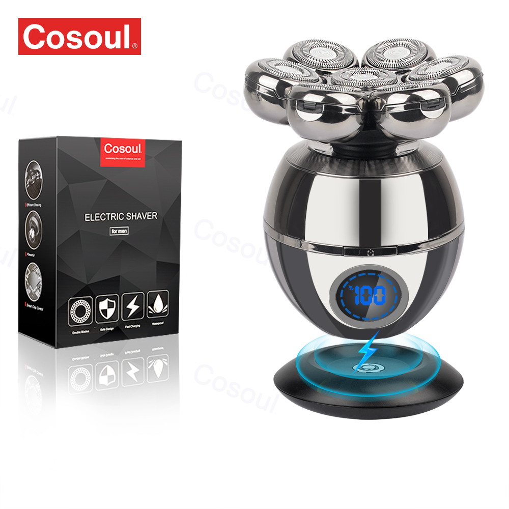 Rasoir pour homme Rasoir électrique 5 en 1 Rasoir à tête chauve Tondeuse à cheveux pour homme chauve Tondeuse à barbe Machine à raser Rasoir à tête chauve 7 têtes: Argent