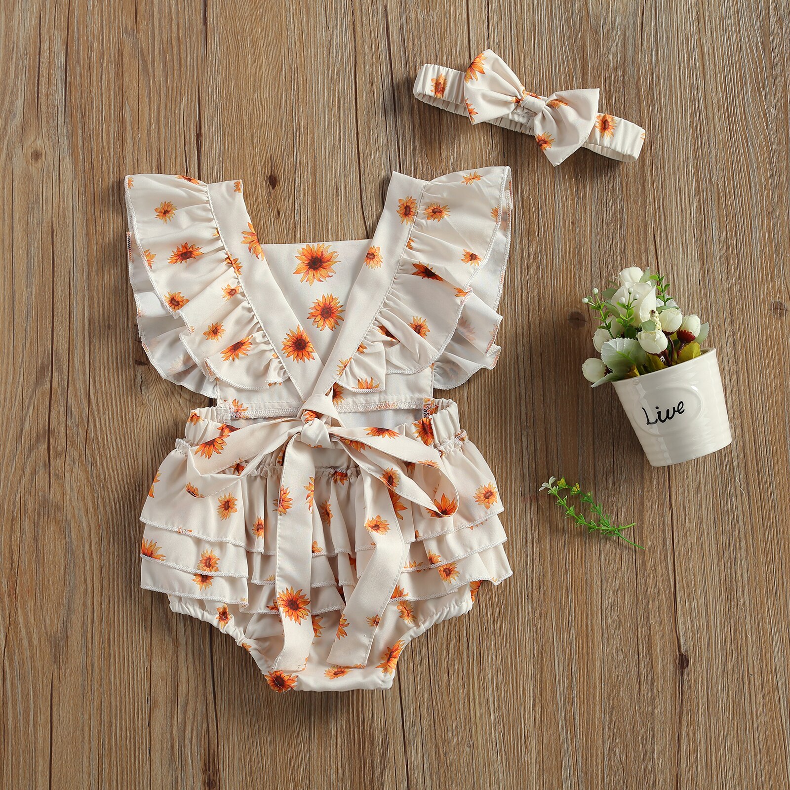 Summer Clothes Newborn Baby Girls Boys Leopard/Floral Rompers Headband Ruffles Short Sleeve Backless Jumpsuits Outfit 0-24M