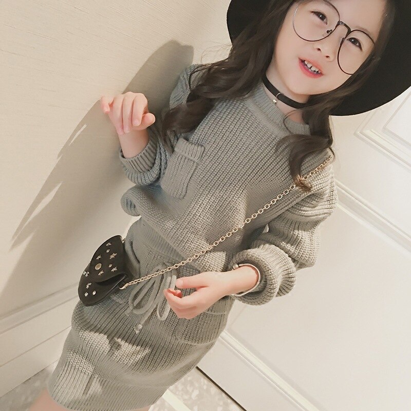 Costume pour bébé, ensemble deux pièces pour enfants, jupe pull pour filles, ensemble d'hiver, d'automne , #3707