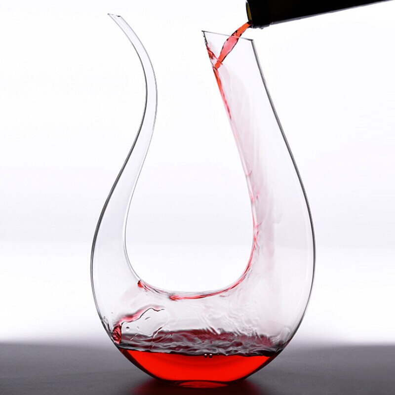 Lead-free Crystal Glass Red Wine Decanter Manual Blown Wine Decanter Variety of Options Iceberg Decanter 1500ML: U-shaped decanter