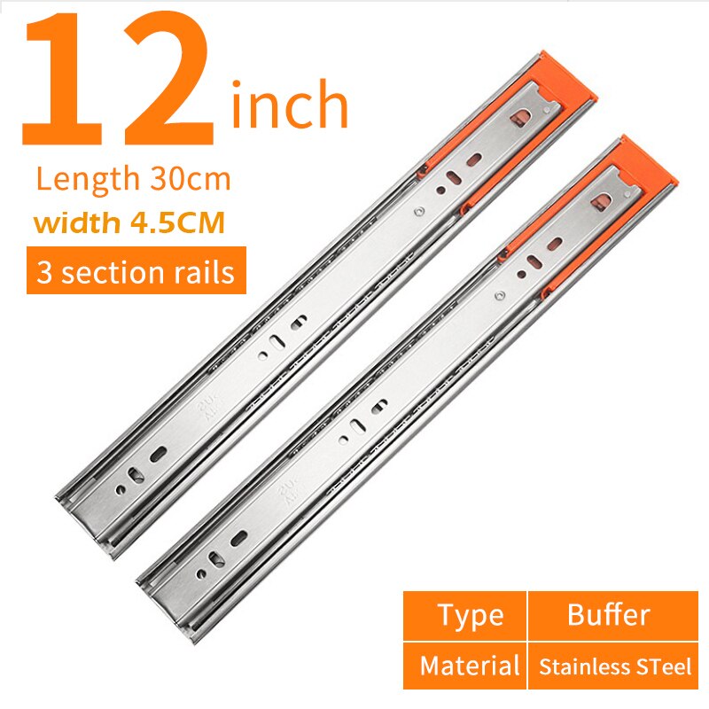 10 " - 22" Rvs Lade Slides Soft Close Lade Track Rail Sliding Drie-Sectie Kabinet Slides meubels Hardware: Buffer 12inch 30cm