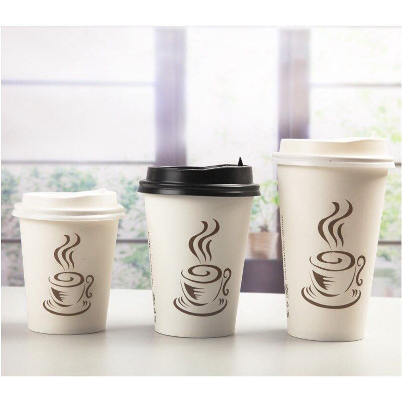 50 Stuks Wegwerp Drink Cup Party Gunsten Koffie Beker Melk Thee Glazen 250 Ml 400 Ml papier Cup Met Deksel