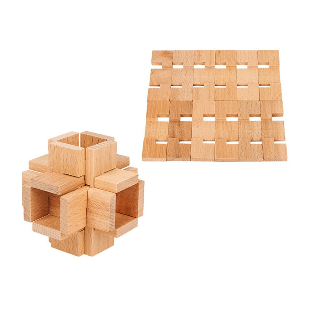 Beech Wooden Chinese Character Lock Ming Lock Adult Intelligence Brain Teaser Puzzle Interlocking Jigsaw Puzzles for Ki