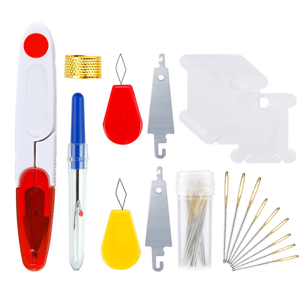 Embroidery Starter Kit Full Set-Magic Embroidery Pen Punch Needle,Hoops,Threads,Stitching Punch Pen Set Craft Tool for Beginner