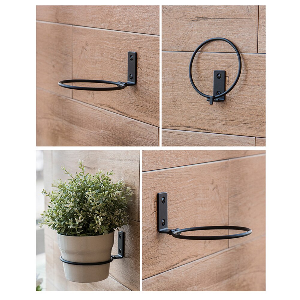 3pcs Ring Shape Outdoor Tray Easy Install Garden Home Wall Mounted Flower Pot Rack Black Holding Balcony Iron Hanging