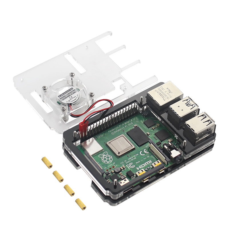 6 schicht Raspberry Pi 4 Acryl Fall Transparent Shell Unterstützung Blaue LED Lüfter für Raspberry Pi 4 Modell B