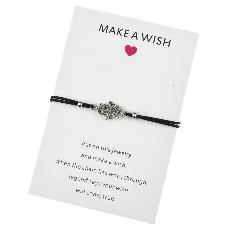 Een wens Papieren Kaart Handgemaakte Gevlochten Touw Ketting Armband Schildpad Boom van Het Leven Charms Armband voor Vrouwen Mode-sieraden: Hand Palm