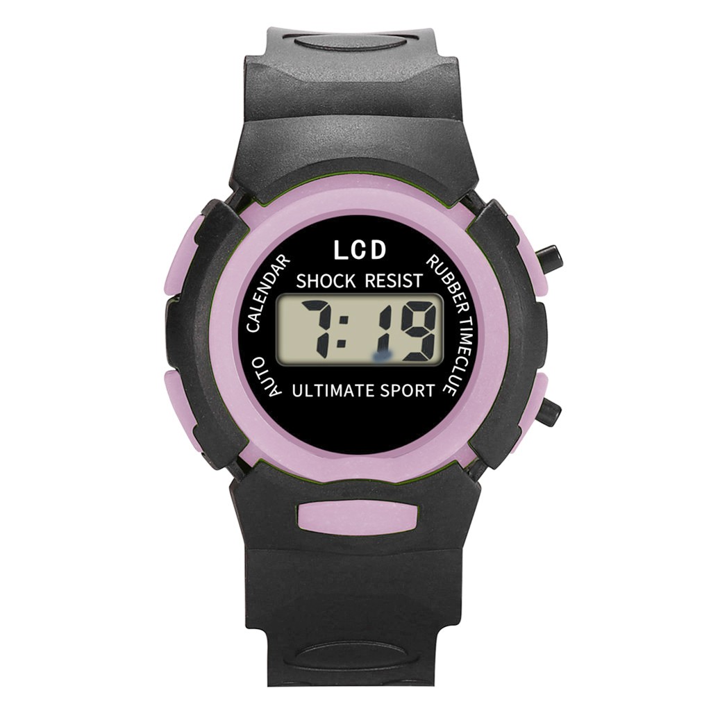 Children Girls Analog Digital Sport LED Electronic Waterproof Wrist Watch: PURPLE
