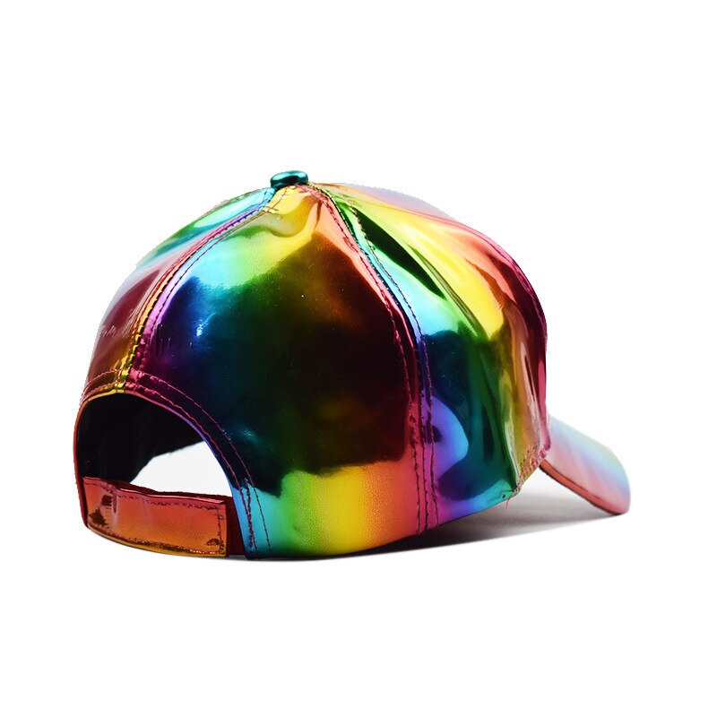 Dishi Unisex Adjustable Shiny Holographic Baseball Cap Rainbow Reflective Hip Hop Rave Hat Metallic Casual Cap