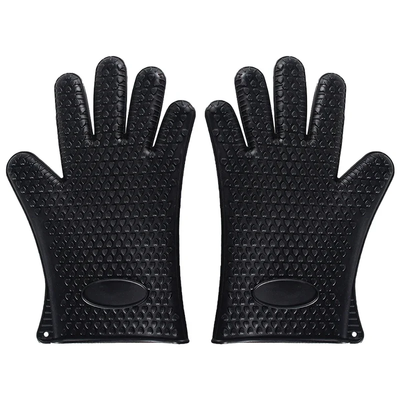 1/2Pcs Oven Mitts Baking Gloves 230 Heat Resistant Silicone Glove Kitchen Thicken Barbecue Oven Cooking Glove BBQ Grill Gloves: black