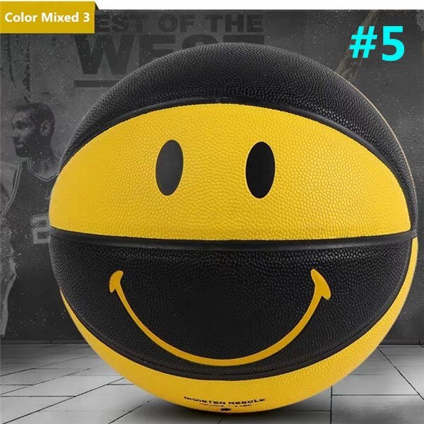 Men Youth 5#/7# Sports Basketball Smile Patterns Indoor Outdoor Training/Competition Basketballs Birthday: Black Yellow Size 5