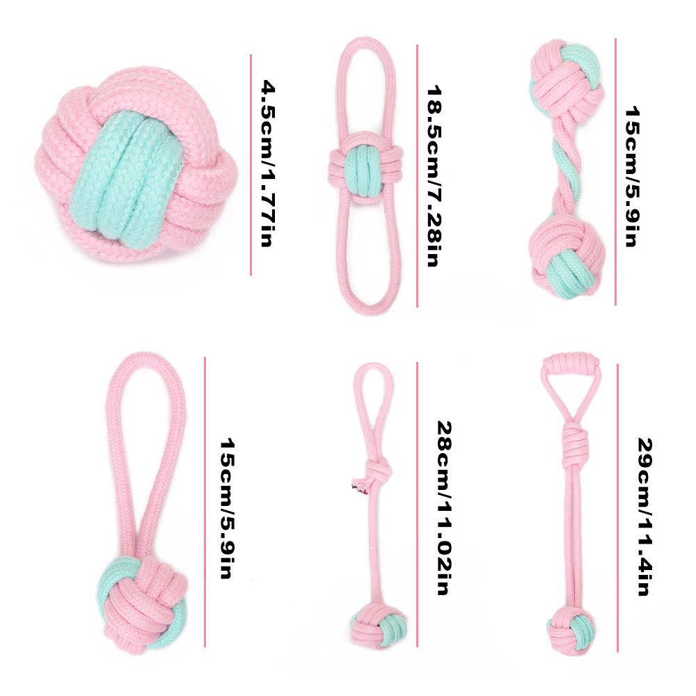 6 paquetes de cuerda de algodón perro de juguete del animal doméstico juguete de perro pequeño limpios los dientes de perro pelota para masticar juguete para perros pequeños perros cachorro interactivo Durable: Pink Dog Chew Toy